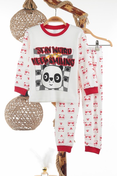 kirmizi-4-6-yas-sevimli-panda-baskili-erkek-cocuk-pijama-takim-137326