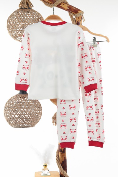 Kırmızı (4-6 Yaş) Sevimli Panda Baskılı Erkek Çocuk Pijama Takım 137326