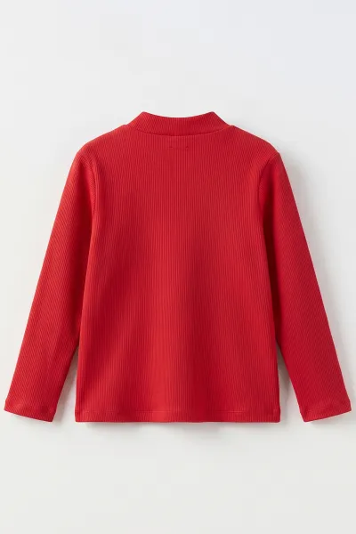 Kırmızı (5-12 Yaş) Yarım Balıkçı Yaka Kaşkorse Kız Çocuk Body Sweatshirt 493044