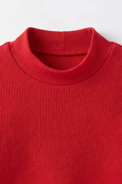 Kırmızı (5-12 Yaş) Yarım Balıkçı Yaka Kaşkorse Kız Çocuk Body Sweatshirt 493044