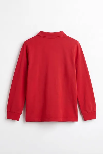 Kırmızı (5-13 Yaş) Uzun Kol Polo Yaka Unisex Çocuk Okul Sweatshirt 480898