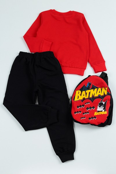 Kırmızı (5-8 Yaş) Batman Baskılı Çantalı Erkek Çocuk Takım 96593
