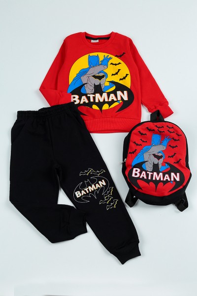 Kırmızı (5-8 Yaş) Batman Baskılı Çantalı Erkek Çocuk Takım 96696