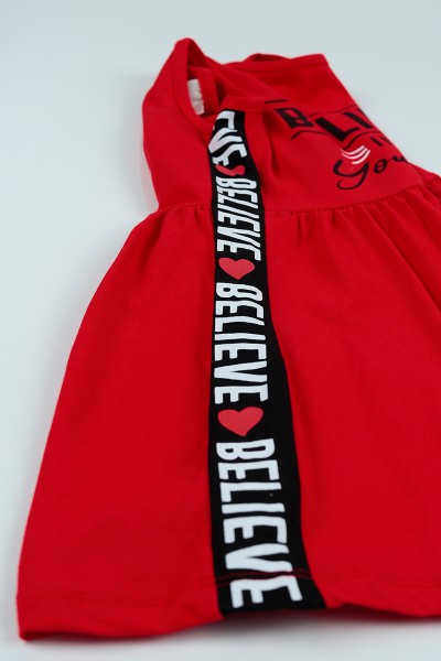 Kırmızı (5-8 Yaş) Believe Baskılı Kız Çocuk Elbise 97710