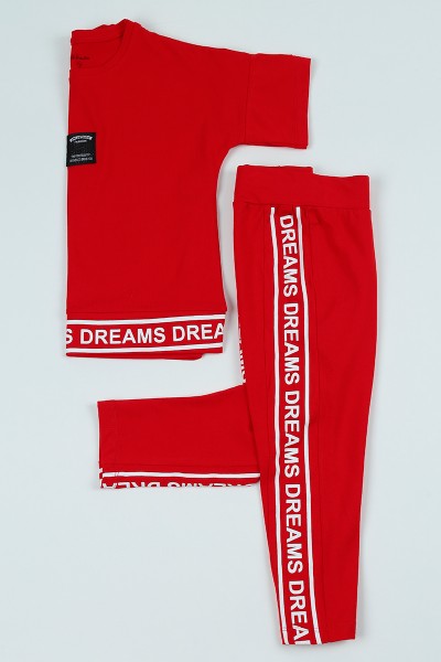 Kırmızı (5-8 Yaş) Dreams Baskılı Kız Çocuk Takım 97556
