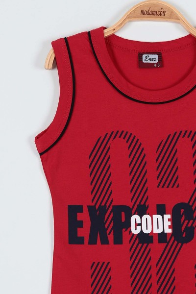 Kırmızı (5-8 Yaş) Explıcıt Code Şortlu Erkek Çocuk Takım 187877