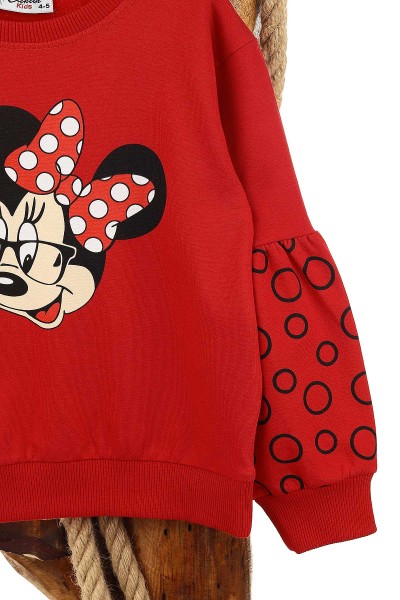 Kırmızı (5-8 Yaş) Kolu Halka Baskılı İki İp Şardonlu Kız Çocuk Sweat 151571