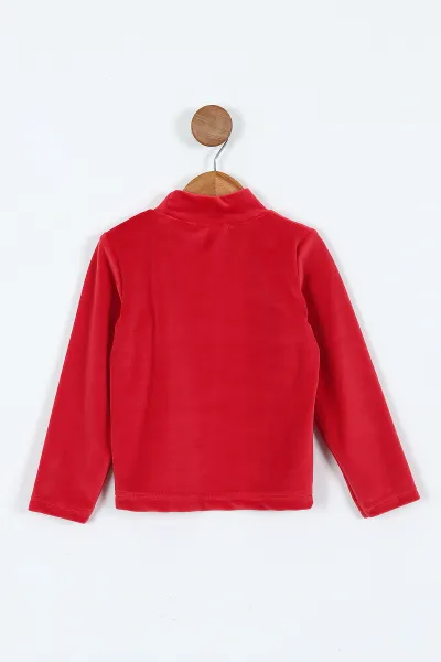 Kırmızı (5-8 Yaş) Lovely  Nakışlı Yarım Balıkçı Yaka Kadife Kız Çocuk Sweat 410598