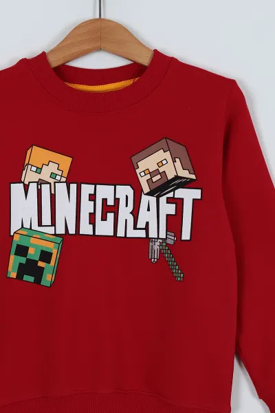Kırmızı (5-8 Yaş) Minecraft Baskılı Erkek Çocuk Sweat 235988