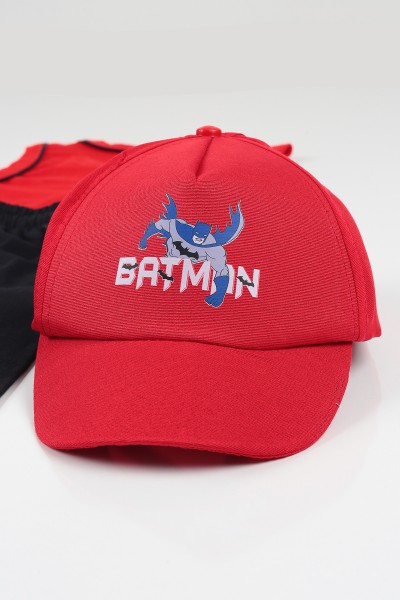 Kırmızı (5-8 yaş) Şapkalı Batman Baskılı  Erkek Çocuk Kaprili Takım 112397