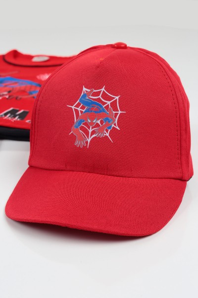 Kırmızı (5-8 yaş) Şapkalı Spıderman Baskılı  Erkek Çocuk Kaprili Takım 112393