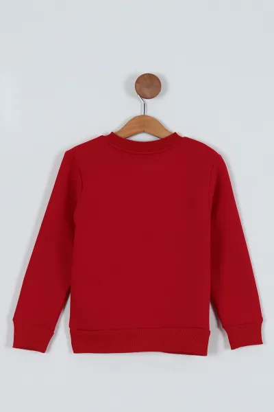 Kırmızı (5-8 Yaş) Üç İp Şardonlu Baskılı  Erkek Çocuk Sweat 235853