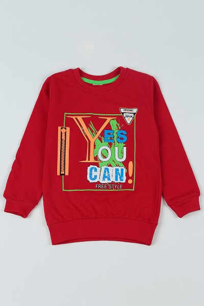 Kırmızı (5-8 Yaş) Yes You Can Baskılı Erkek Çocuk Sweatshirt 93036