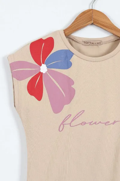 Kırmızı (6-14 Yaş) Flowers Baskılı Şortlu Kız Çocuk Yazlık Takım 342562