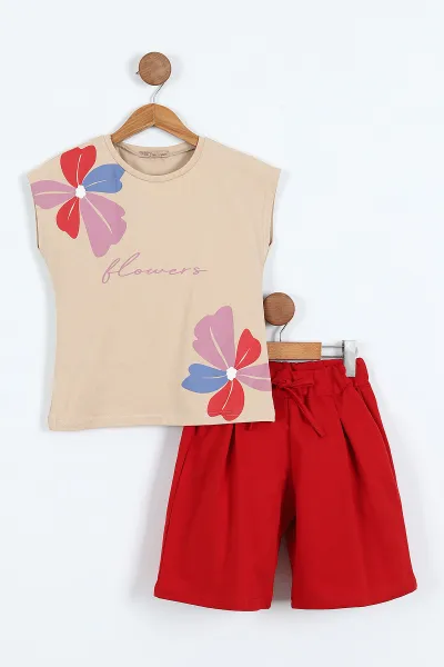 kirmizi-6-14-yas-flowers-baskili-sortlu-kiz-cocuk-yazlik-takim-342562