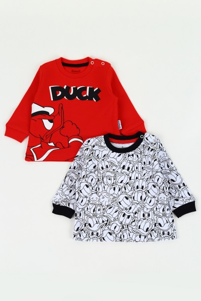 Kırmızı  (6-18 ay) Duck Baskılı İkili Erkek Çocuk Sweat 125265