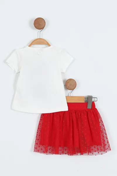 Kırmızı (6-18 Ay) Hello Kitty Baskılı Tüllü Etekli Kız Bebek Yazlık Takım 357466