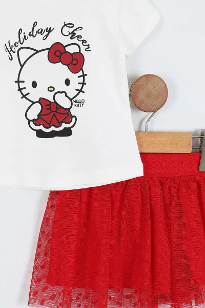 Kırmızı (6-18 Ay) Hello Kitty Baskılı Tüllü Etekli Kız Bebek Yazlık Takım 357466