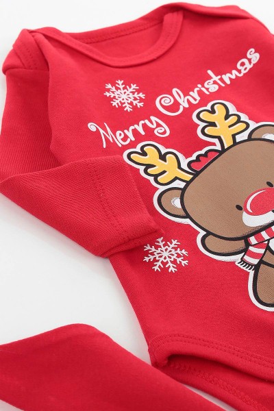 Kırmızı (6-9 Ay) Merry Christmas Baskılı Erkek Çocuk Takım 141451