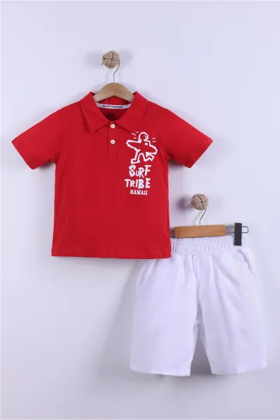 kirmizi-7-11-yas-surf-tribe-baskili-gomlek-yaka-tisortlu-gabardin-sortlu-erkek-cocuk-yazlik-takim-441758