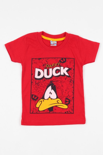 Kırmızı (7-12 yaş) Duck Baskılı Erkek Çocuk Tişört 110669