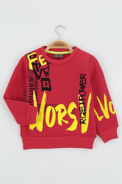 Kırmızı (8-12 Yaş) Lvors Baskılı Üç İp Şardonlu Erkek Çocuk Sweat Polar 135191