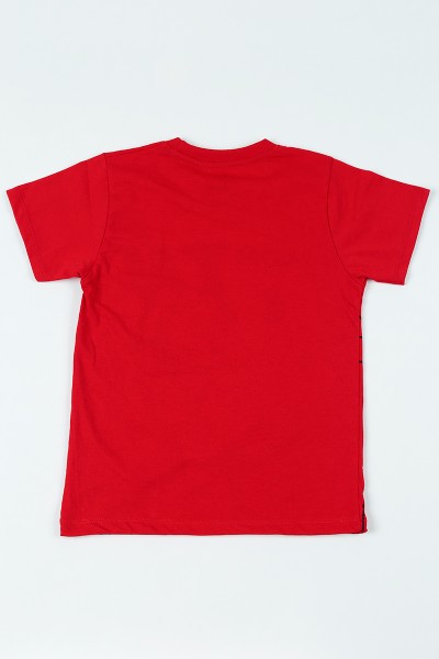 Kırmızı (8-12 yaş) Zincir Kolyeli Köpek Baskılı Erkek Çocuk Tişört 108355