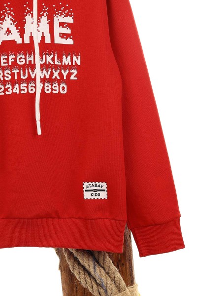 Kırmızı (9-12 Yaş) Game Baskılı Kapşonlu Erkek Çocuk Sweat 148965