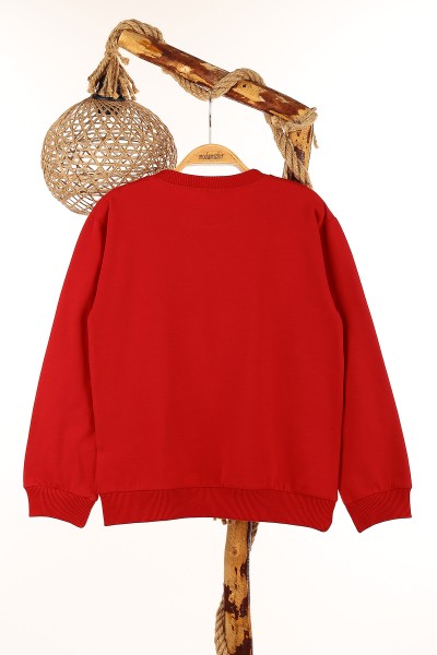Kırmızı (9-12 Yaş) Noel Ağaç Baskılı  İki İp Şardonlu Kız Çocuk Sweat 149086