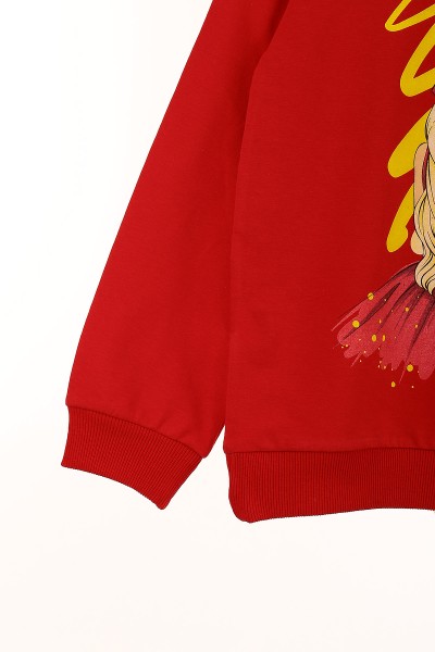 Kırmızı (9-12 Yaş) Noel Ağaç Baskılı  İki İp Şardonlu Kız Çocuk Sweat 149086