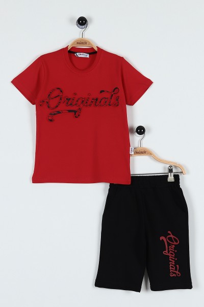Kırmızı (9-12 Yaş) Originals Baskılı Belden Bağlamalı Erkek Çocuk Takım 183077