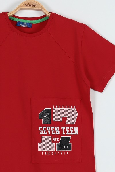 Kırmızı (9-12 Yaş) Seven Teen Baskılı parçalı Erkek Çocuk Tişört 185262