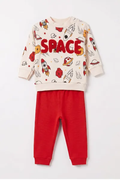 Kırmızı (9-18 Ay)Space Süzene Nakışlı Erkek Bebek Takım 476291