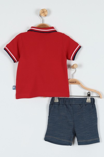 Kırmızı (9-24 Ay) Crew Surf Baskılı Şortlu Erkek Bebe Takım 182588