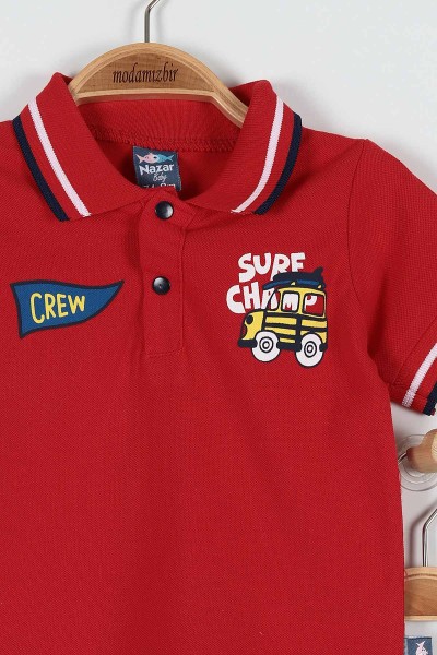Kırmızı (9-24 Ay) Crew Surf Baskılı Şortlu Erkek Bebe Takım 182588