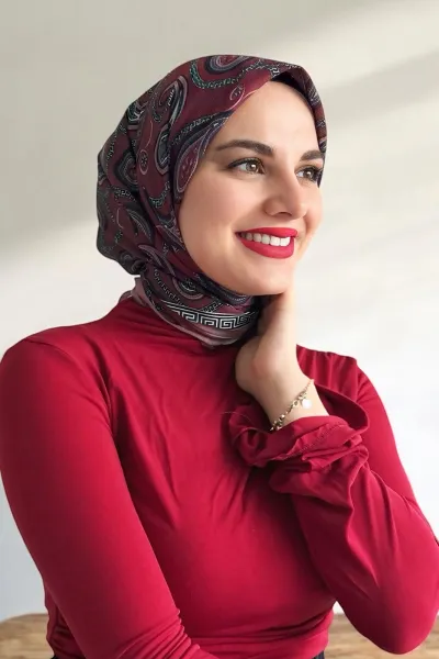 Kırmızı 90x90 Cm Dijital Baskı Jessica Desenli Pamuk Eşarp 364718