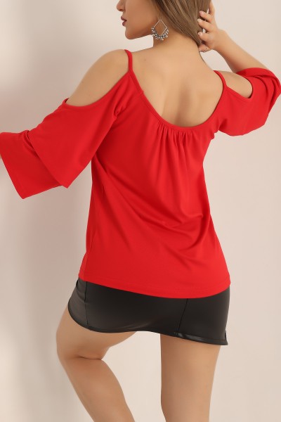 Kırmızı Açık Omuz Viskon Bluz 179461