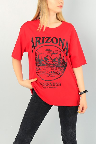 Kırmızı Arizona Baskılı Bayan Tişört 69917