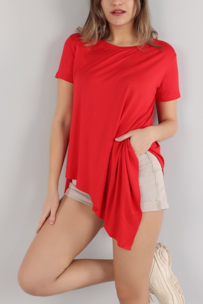 Kırmızı Asimetrik Kesim Viskon Bluz 162884