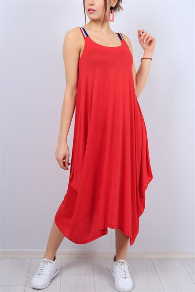 Kırmızı Askılı Bayan Elbise 12335B
