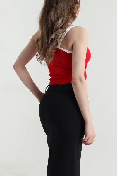 Kırmızı Askılı Düğmeli Modal Kadın Bluz 468863