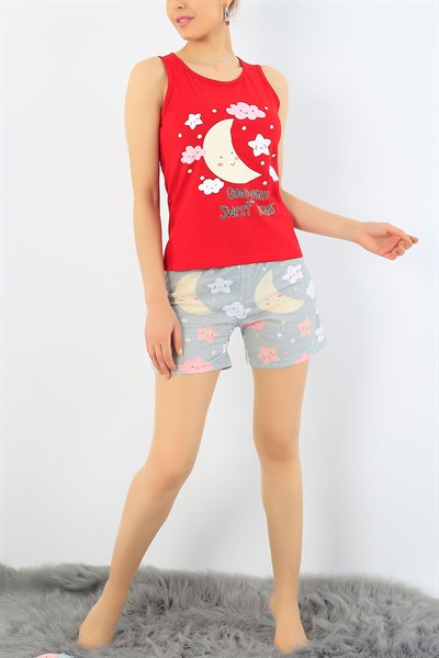 Kırmızı Ay Baskılı Bayan Pijama Takımı 32694