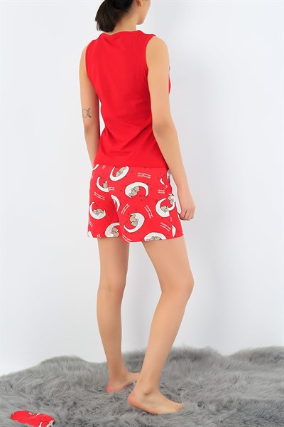 Kırmızı Ay Baskılı Bayan Pijama Takımı 32701