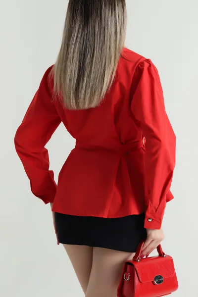 Kırmızı Bağlamalı Poplin Kadın Gömlek 493904