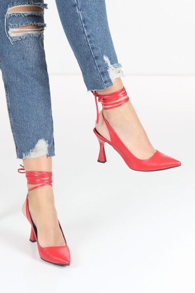 Kırmızı Bağlamalı Topuklu Ayakkabı 114285