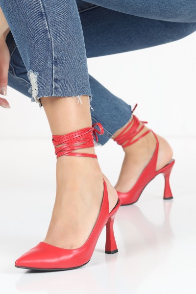 Kırmızı Bağlamalı Topuklu Ayakkabı 114285