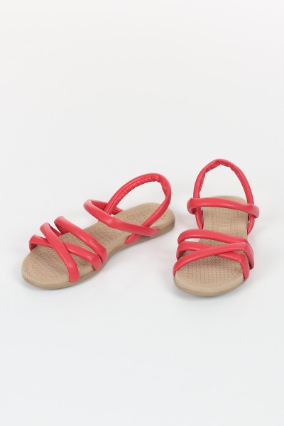 Kırmızı Bantlı Düz Taban Kadın Sandalet 119684