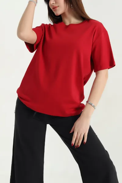 Kırmızı Basic İnterlok Penye Bayan Tişört 338404