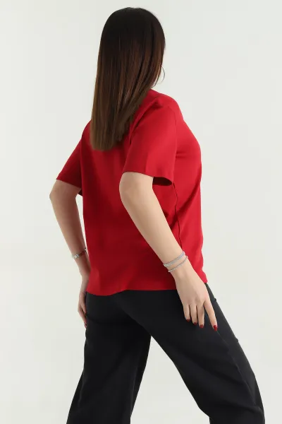 Kırmızı Basic İnterlok Penye Bayan Tişört 338404