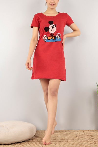 Kırmızı Baskılı Bayan Elbise Pijama 102746